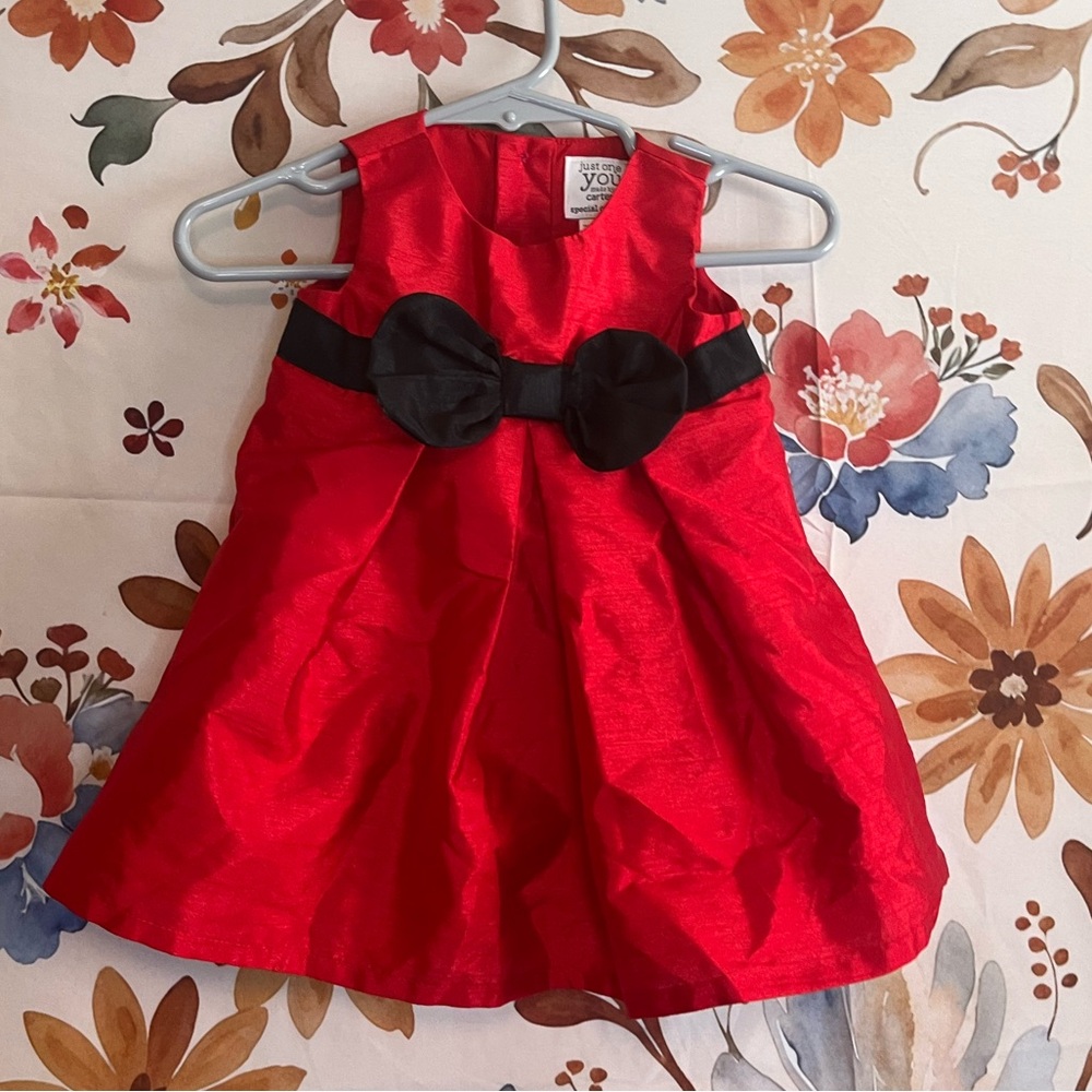EUC Carters 3 Months Baby Girl Christmas Valentines Classic Red Black Bow Dress